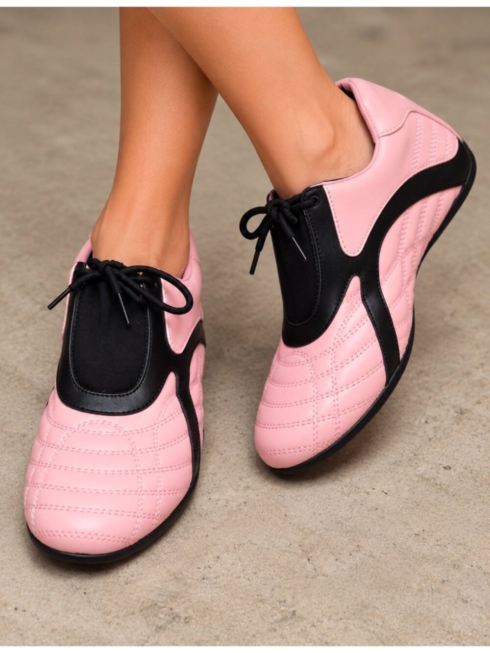 Pink & Black Athletic Sneakers With Quilted Design Lightweight & Flexible Sole F